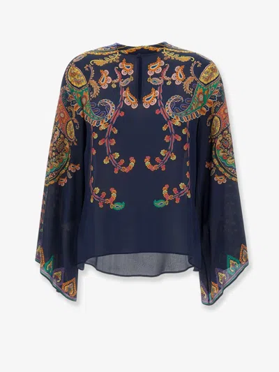 Etro Multicolor Silk Shirt In Blue
