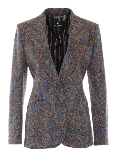 Etro Multicolor Single Breasted Jacket In Blue