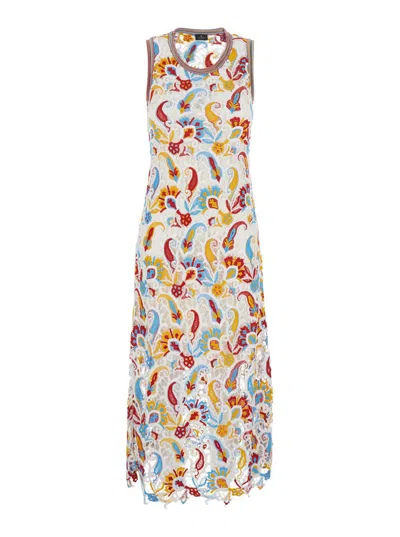 ETRO MULTICOLOR SLEEVELESS LONG DRESS WITH ROUND NECK AND ALL-OVER FLORAL PRINT IN VISCOSE BLEND WOMAN