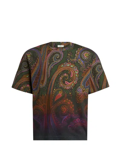 Etro Cotton Jersey T-shirt With A Shaded Paisley Pattern In Multi