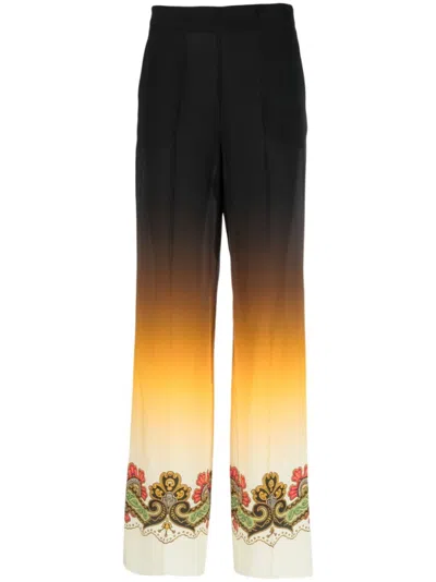 Etro Multicolor Straight Flat Front Pant In Black