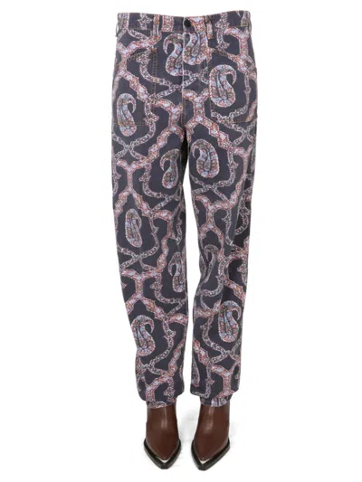 Etro Multicolor Straight Mid Rise Jeans In Purple