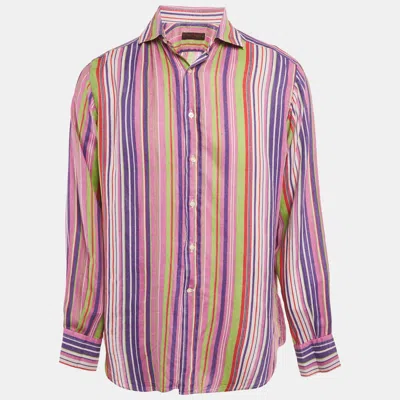 Pre-owned Etro Multicolor Striped Linen Full Sleeve Shirt L