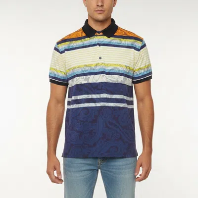 Pre-owned Etro Multicolor Striped Paisley Print Piqué Knit Polo T-shirt M