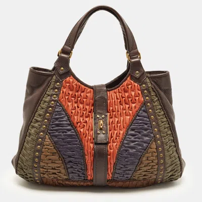 Pre-owned Etro Multicolor Textured Leather Studded Tote