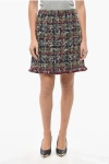 Etro Multicolor Tweed Skirt With Fringed Hem In Brown