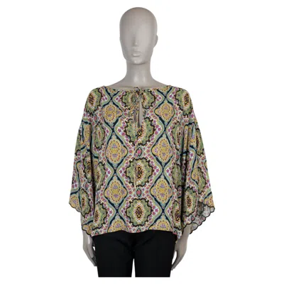 Pre-owned Etro Multicolor Viscose 2024 Floral Crepe Peasant Blouse Shirt 40 S In Brown