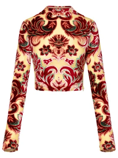Etro Patterned-jacquard Tulle Top In Red