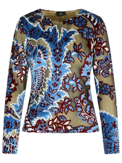 Etro Bordeaux-light Blue Tattoo Top In Multicolor