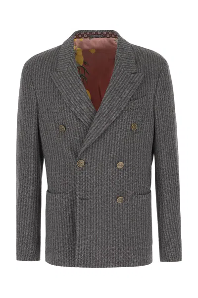 Etro Multicolor Wool Blend Blazer In Striped Gray