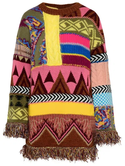 Etro Brushed Patchwork Wool-blend Sweater In Pink