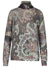 Etro Grey Floral Print Knitted Wool Sweater In Multicolor