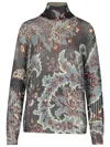 Etro Grey Floral Print Knitted Wool Sweater In Multicolor