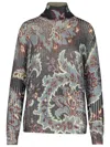 Etro Grey Floral Print Knitted Wool Sweater In Multicolor