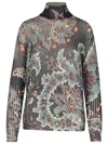 Etro Grey Floral Print Knitted Wool Sweater In Multicolor