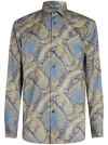 Etro , Printed Cotton Shirt, Man, Navy Blue, Size 40 In Multicolor
