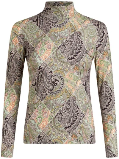 Etro Patchwork-print Wool Jersey Top In White
