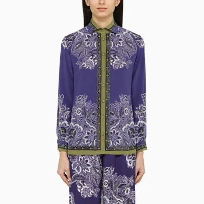 Etro Multicolored Silk Bouquet Print Shirt For Women In Blue