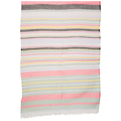 Pre-owned Etro Multicolored Striped Linen Cashmere Silk Oblong Scarf In Sand