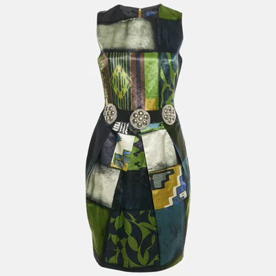 Pre-owned Etro Multicolour Abstract Print Satin Sleeveless Mini Dress M