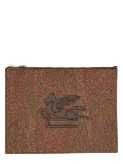 Etro Essential Paisley Pouch Handbag In Brown