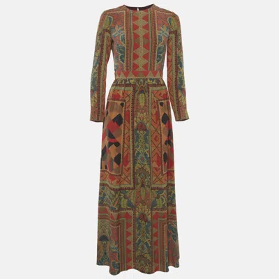 Pre-owned Etro Multicolour Distinctive Pattern Silk Long Sleeve Maxi Dress S