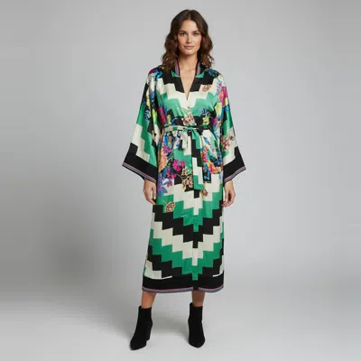 Pre-owned Etro Multicolour Floral Print Satin & Knit Trim Long Kimono Coat M In Multicolor