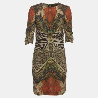 Pre-owned Etro Multicolour Mixed Print Stretch Satin Ruched Mini Dress M In Multicolor