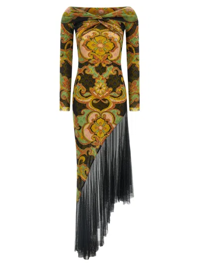 Etro Women Multicolour Off Shoulder Floral Maxi Dress In Yellow