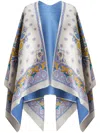 Etro Blue Medallion Wool Reversible Cape In Multicolor