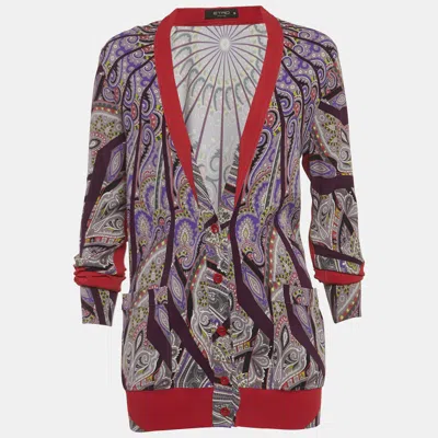 Pre-owned Etro Multicolour Paisley Print Jersey Long Sleeve Cardigan S