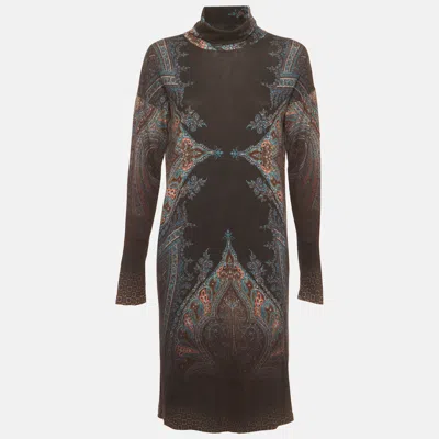 Pre-owned Etro Multicolour Paisley Print Knit Turtle Neck Mini Dress L