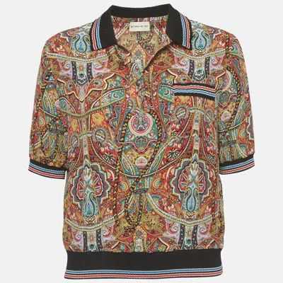 Pre-owned Etro Multicolour Paisley Print Silk And Cotton Knit Polo Top S