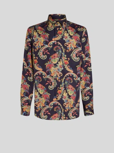 Etro Paisley-print Cotton-blend Shirt In Black