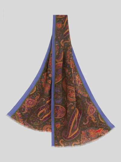 Etro Multicoloured Paisley Silk Scarf In Green