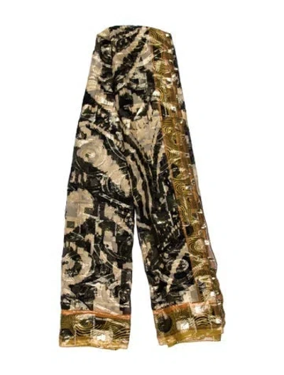 Pre-owned Etro Mythologies Des Hommes Silk Scarf In Gold