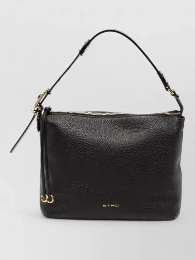 Etro Grainy Leather Shoulder Bag In Black