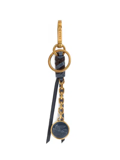 Etro Nappa Leather Charm With Chain And Pegaso Coin In Gold