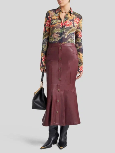 Etro Nappa Leather Mermaid Skirt In Red