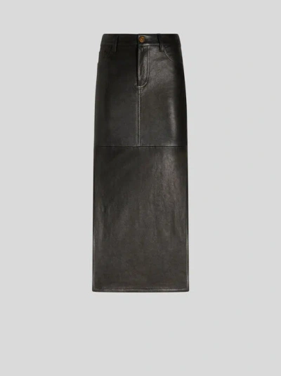 Etro Leather Midi Skirt In Black