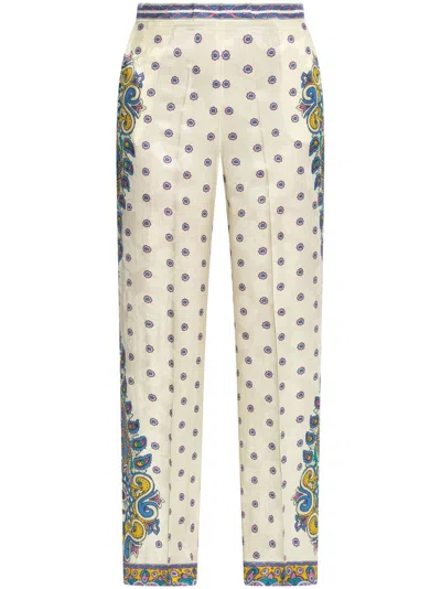Etro Natural Pants Amebas Print In Neutral