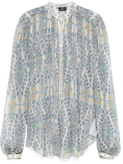 Etro Natural Silk Blouse Est Amebas Mao Neck In White