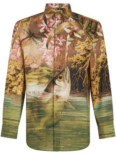 Etro Nature-print Cotton Shirt In Gelb
