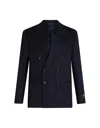 Etro Navy Blue Cashmere Double Breasted Blazer In Blue