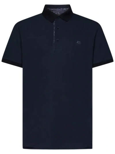 Etro Navy Blue Cotton Pique Polo Shirt In Black
