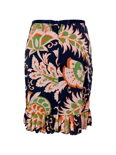 Etro Navy Blue Floral Print Asymmetric Skirts In Black
