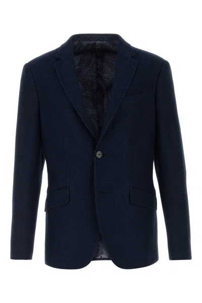 Etro Men Navy Blue Jersey Jacket