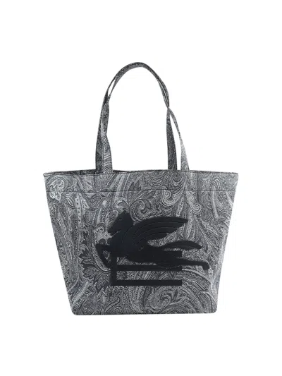 Etro Navy Blue Large Tote Bag With Paisley Jacquard Motif