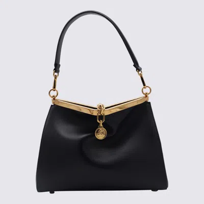 Etro Navy Blue Leather Medim Vela Top Handle Bag In Black