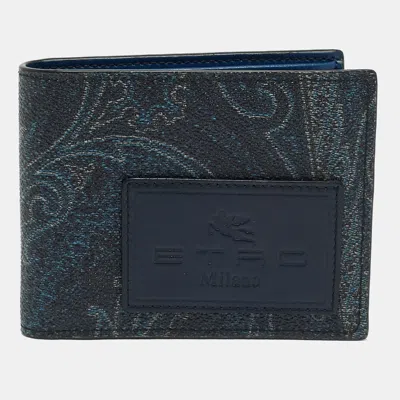 Pre-owned Etro Navy Blue Paisley Print Coated Canvas Bifold Wallet